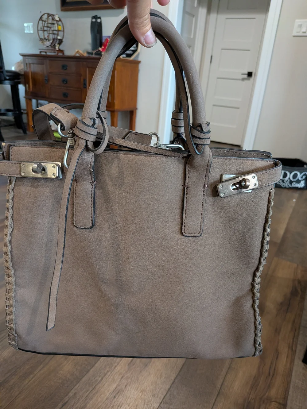 Zara Braided Side Topstitch City Tote Bag / Satchel Taupe